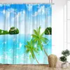 Zasłony prysznicowe nadmorskie sceneria zasłona natura plaża liście palmy żaglówki mary morskie zwierzęta zachodzące słońce Domowe dekoracje łazienki