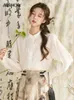 Blusas femininas mishow estilo chinês lapela camisa 2024 primavera retro botão pérola enfeites dobrados punhos pétala manga solta topo