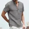 sommar kortärmad linne skjortor mäns casual höftpop t-shirt med stand-up krage soild kortärmad skjorta buin skjortor topp k0wu#