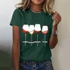 T-shirts pour femmes T-shirts imprimés en verre de vin Chemise courte à col roulé pour femmes Basics Femme Summer Tops soyeux