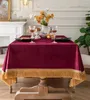 Nappe de table en velours avec pompon, couverture carrée et ronde pour salle à manger, décoration rectangulaire pour fête de mariage