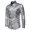 Chemises à carreaux métalliques or argent Lg manches haut hommes Chemise de Luxe discothèque Disco fête Dr scène Costume hommes Chemise à paillettes 170G #