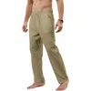 Nya mäns Cott Linen Pants Lossa Autum Casual Pants Man Hateble Solid Color Drawstring Jogger Yoga LG Byxor 39yy#