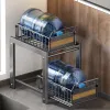 Racks Double couche évier de cuisine support de rangement retirer bouteilles de condiments plats couverts lait café capsule stockage organisateur support