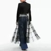 Casual klänningar Elegant kalvlängd klänning Satin Lady Stage Show Coat med mesh lapptäcke a-line silhuett för kvinnors mode