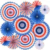 Party Decoration 12pcs /Set Diy Red Blue White Paper Fan Flower Patriotic Decorations Hanging Fans Round Pattern Garlands Decor