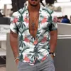 men Hawaiian Shirt Cocut Tree Print Aloha Shirt Collar Butt Short Sleeve Male Clothes Beach Casual Vacati Blouse Tops E4vV#