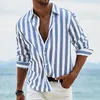 Herren Freizeithemd Butted Sommer T-Shirt Blue Clover Lg Sleeve Gestreiftes Revers Tägliche Resortkleidung Stilvoll und bequem 6XL r4dx #