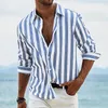 men's Casual Shirt Butted Summer T-Shirt Blue Clover Lg Sleeve Striped Lapel Daily Resort Wear Stylish and Comfortable 6XL r4dx#