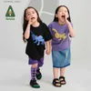 T-shirty Amila 2024 Summer New Baby T-Shirt Boys Girls Solid Color Cartoon Druku