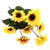 Flores decorativas 1/2pcs cabeças amarelas de girassol de seda