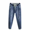 4XL 5XL 6XL 7XL plus size jeans elasticizzati strappati 2022 pantaloni harem leggeri da uomo primaverili ed estivi pantaloni corti con foro sottile B14F #