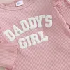 Conjuntos de roupas Daddys Girls Roupas de bebê 3 6 9 12 18 meses Romper com nervuras Ruffle Manga Longa Calças Born Outfits Set