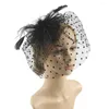 Berets Women Special Occasion Headwear Elegant Retro Fascinator Hat With Dot Print Mesh Feather Headpiece For Brides Wedding