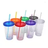 Mugs 710 ML 24 Oz Clear Plastic Double Wall Glass Straw Cap Leak-proof Coffee Cup With