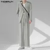 Incerun 2024 uomini imposta tinta unita streetwear laple Lg manica Butt Blazer pantaloni 2 pezzi coreano Fi uomini abiti casual S-5XL j3ZZ #