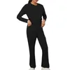 2 Stück Outfits Damen LG Sleeve Slim Crop Top Flare Hosen Sport Set Slim Jogger Zweiteiliger Anzug Kleidung Lounge Trainingsanzüge M40N #