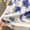 Casual Dresses Elegant White Blue Printed Pleated A-Line Dress Fall/Winter 2024 Women's Fashion European Style Slim Bodycon Party