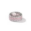 TopBling Charm Pink Zircon Ring Three Rows Platinum Plated Jewelry Women Gift Finger Jewelry