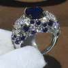 2019 Nouveau Top Vente De Bijoux De Luxe En Argent Sterling 925 Forme De Coussin Saphir Bleu CZ Diamant Pierres Précieuses Femmes Bague De Mariage G287e