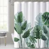 Planta de hojas verdes tropicales sobre fondo blanco Cortinas de ducha inodoras para decoración de duchas y bañeras de baño con ganchos 240328