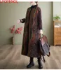 2022 Winter Cott Coat Style ethnique Lg manches à manches simples femmes patchwork col ras du cou longueur moyenne veste à taille large 78y8 #
