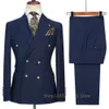 casual Busin Navy Blue Mens Suits Slim Fit 2 Piece Jacket Pants Set For Groom Wedding Tuxedo Formal Office Wear Costume Homme N382#