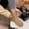 Boots Lace-up Sponge Cake Thick-soled Tooling Rhubarb Round Toe Lace All-match Breathable Mesh Mid-tube Women Shoes 2024