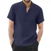 T-shirt à manches courtes pour hommes Cott et lin Casual Hommes T-shirts Couleur unie Chemise d'été Homme confortable respirant g8bp #