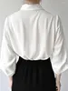 Blouses Femme Français Élégant Satin Soie Chemises Automne Col Irrégulier Boutons Blouse Décontractée Bureau Femme Blusas Femininas Elegantes