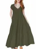 zanzea kvinna elegant veckad dr solid färg kort ärm v-ringning dres fi party lg sundr casual strand vestido 2023 p6q8#