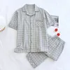 Home Clothing Yarn-dyed Plaid Couple Short-sleeved Trousers Pajamas Suit Men And Women Spring Summer Autumn Thin Cotton Nightwear Pajama Set