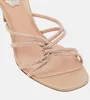 Designers Women Jewel Sandal Renes utsmyckade Satin Suede Leather Mules Sandal Slide Heel äkta lädersliv Sole Summer Crystals Pumps Slip On Size35-43