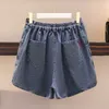 150 kg Plus Size Damen elastische Taille Denim Shorts Sommer Hüfte 152 Lose Wide-Leg Slit Hot Pants Blau 5XL 6XL 7XL 8XL 9XL w6ya #