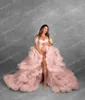 Robes de soirée volants robe de maternité pour Poshoot hors de l'épaule Blush rose tenue de bal tenue grossesse babyshower peignoir