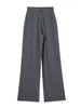 Wixra Dames Casual Broek Rits Hoge Taille Pakket Gestreept Kantoor Dame Stijlvolle Losse Rechte Broek 240328