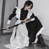 meid Outfit Cosplay Lolita Set Kleding Vintage Mannen Vrouwen Japanse stijl Schattig Kawaii Gothic Rollenspel Kostuum Zwart en Wit I50g #