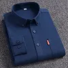 Herr Oxford LG Sleeve Shirts 100% Cott Solid Color Slå ner krage Regular Fit Daily Men Clothing Easy Care Shirts For Man Y60o#