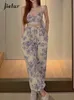 Jielur Sexy Y2K Floral de dos piezas Top Pant Set Mujeres Coreano Casual High Street Traje de verano Elegante Mini Top Lg Pantalones de pierna ancha o3gr #