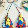 Kvinnors badkläder Prowow Colorful Square Print Women Bikinis Set With Headband Bandage Push Up Sexig Summer Lady Beachwear Bathing Swimming