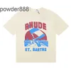 Rhude Windsurf Sail Surf Print alta qualidade fio duplo puro algodão casual camiseta de manga curta para homens e mulheres