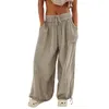 Women's Pants Plus Size Fashional Pure Color Tie Belt Pocket Wide Leg For Women