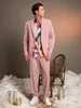 pink Men' s Suit 2 Pieces Blazer Pants Single Breasted Loose Tuxedo Jacket Peaked Lapel Busin Modern Wedding Groom Tailored N7df#