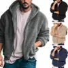 Hombres Chaqueta de lana gruesa Abrigo con capucha mullida de moda para hombres con cierre de cremallera de lana engrosada Mangas LG para invierno para otoño W2oz #
