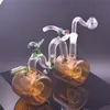 Unique Bicycle Shape Glass Oil Burner Bongs Hookahs Colored Double Matrix Perc Honeycomb Water Pipe Dab Rigs with 10mm Male Glass Oil Burner Pipe and Hose