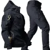 2024 Miękka skorupa wojskowa Mężczyźni Wodoodporna taktyczna skóra rekina wiatroodporna kurtka z kapturem multi-pockets Spodnie mundury k3pq#
