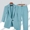 PROFIAL SUIT Women's 2023 Spring/Summer New Short 7 Split Sleeve Solid Color Suit Premium Temperament Suit Two Piece Set 925r#