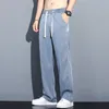 Summer SoftFabric Jeans pour hommes Pantalon droit ample et mince Cordon de serrage Taille élastique Corée Pantalon décontracté Plus Taille M-5XL R5oU #