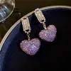 Charme incrusté de strass coeur boucles d'oreilles pour femmes 2024 mode coréenne violet goutte boucle d'oreille mariée luxe designer bijoux cadeau de mariage Y240328
