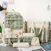 Backpack Five-piece Set Japanese Cute Lattice Elementary School Bag Female Korean Version Trend WHOLESALES